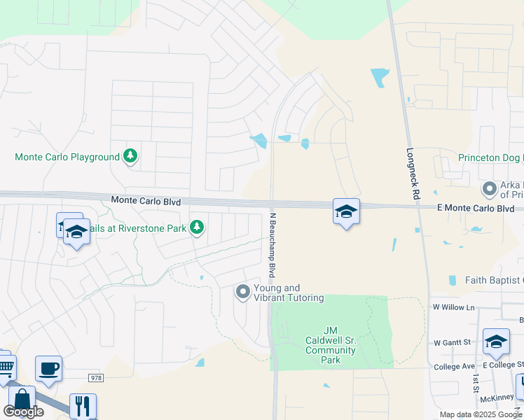 map of restaurants, bars, coffee shops, grocery stores, and more near 804 Platinum Drive in Princeton