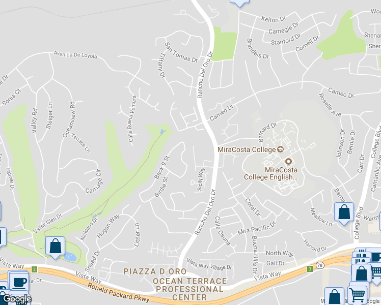 map of restaurants, bars, coffee shops, grocery stores, and more near 2322 Cartegena Way in Oceanside