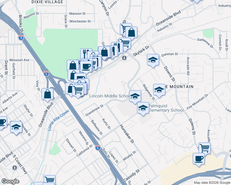 map of restaurants, bars, coffee shops, grocery stores, and more near 1390 Blue Port Way in Oceanside