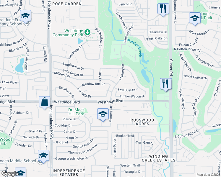 map of restaurants, bars, coffee shops, grocery stores, and more near 1500 Dun Loggin Drive in McKinney