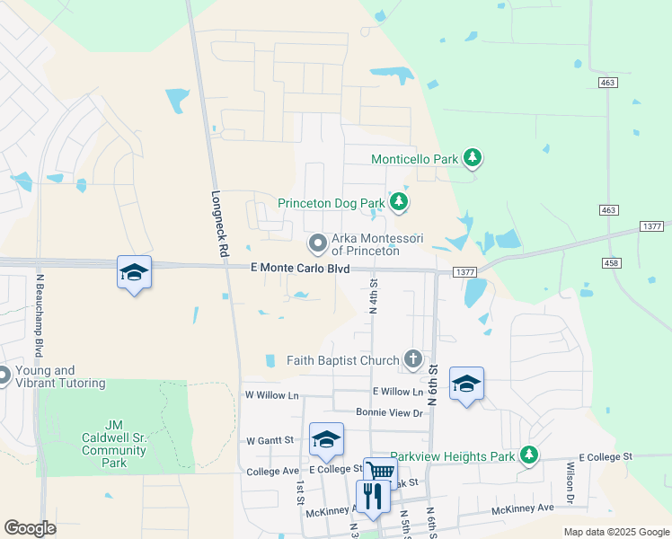 map of restaurants, bars, coffee shops, grocery stores, and more near County Road 461 in Princeton