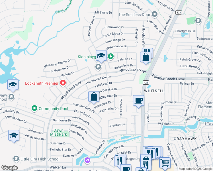 map of restaurants, bars, coffee shops, grocery stores, and more near 2484 Lakebend Drive in Little Elm