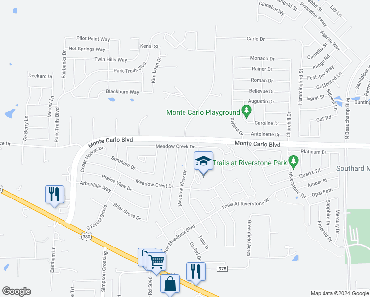 map of restaurants, bars, coffee shops, grocery stores, and more near 2134 Shady Glen Trail in Princeton