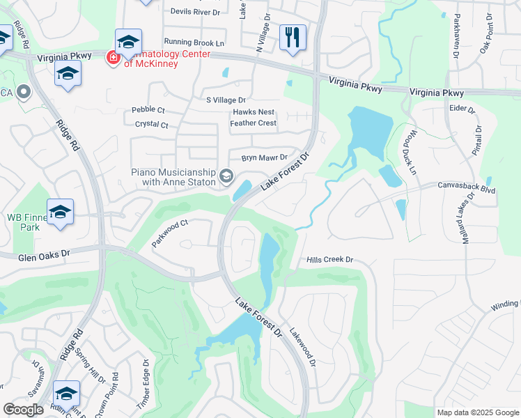 map of restaurants, bars, coffee shops, grocery stores, and more near 4913 Fairway Hill Ln in McKinney