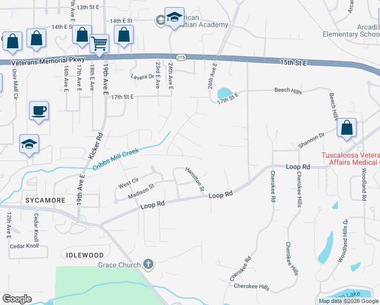 map of restaurants, bars, coffee shops, grocery stores, and more near 42 Coventry in Tuscaloosa