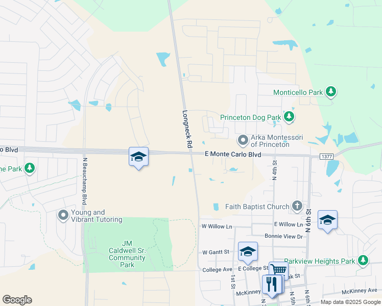 map of restaurants, bars, coffee shops, grocery stores, and more near 1905 Longneck Road in Princeton