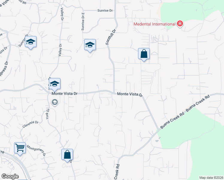 map of restaurants, bars, coffee shops, grocery stores, and more near 2873 Foothill Drive in Vista