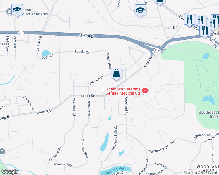 map of restaurants, bars, coffee shops, grocery stores, and more near 3014 Loop Rd in Tuscaloosa