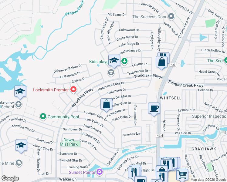 map of restaurants, bars, coffee shops, grocery stores, and more near 2456 Lakebend Drive in Little Elm