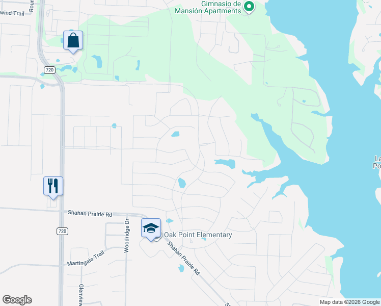 map of restaurants, bars, coffee shops, grocery stores, and more near 4208 Vista Ridge Road in Oak Point