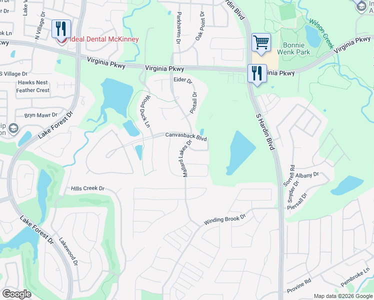 map of restaurants, bars, coffee shops, grocery stores, and more near 4013 Duclair Drive in McKinney