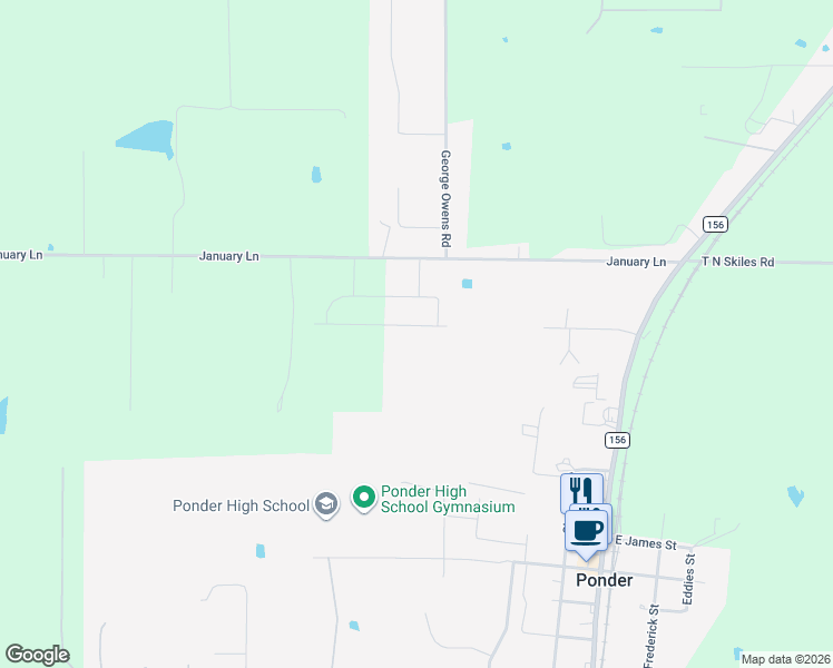 map of restaurants, bars, coffee shops, grocery stores, and more near 205 King George Road in Ponder