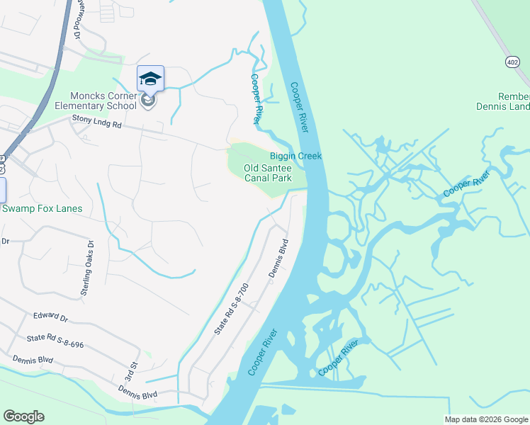 map of restaurants, bars, coffee shops, grocery stores, and more near 1629 State Road S-8-700 in Moncks Corner