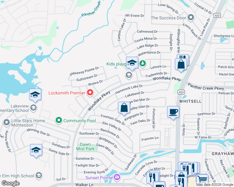 map of restaurants, bars, coffee shops, grocery stores, and more near 2448 Hammock Lake Drive in Little Elm