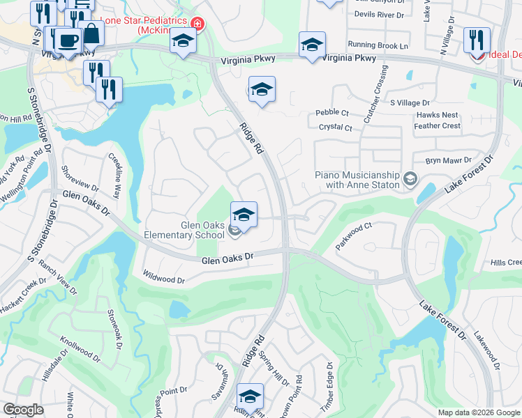 map of restaurants, bars, coffee shops, grocery stores, and more near 6101 Autumn Point Drive in McKinney