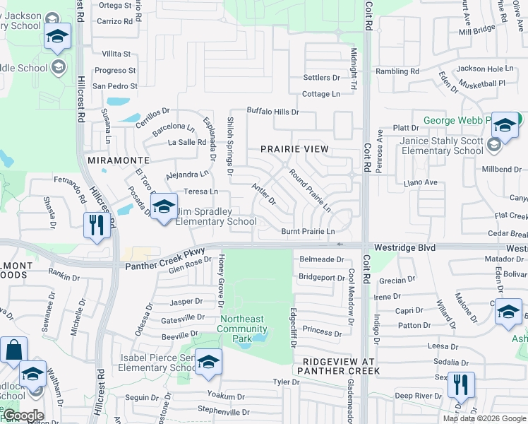 map of restaurants, bars, coffee shops, grocery stores, and more near 12036 Burnt Prairie Lane in Frisco