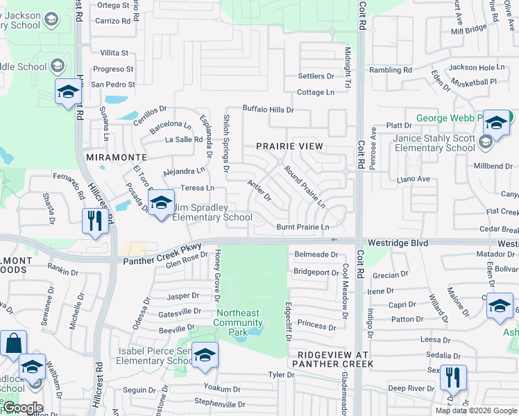 map of restaurants, bars, coffee shops, grocery stores, and more near 12036 Burnt Prairie Lane in Frisco