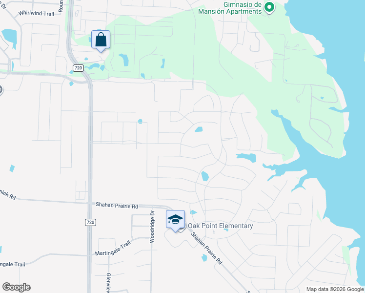 map of restaurants, bars, coffee shops, grocery stores, and more near 9444 Trailway Drive in Oak Point