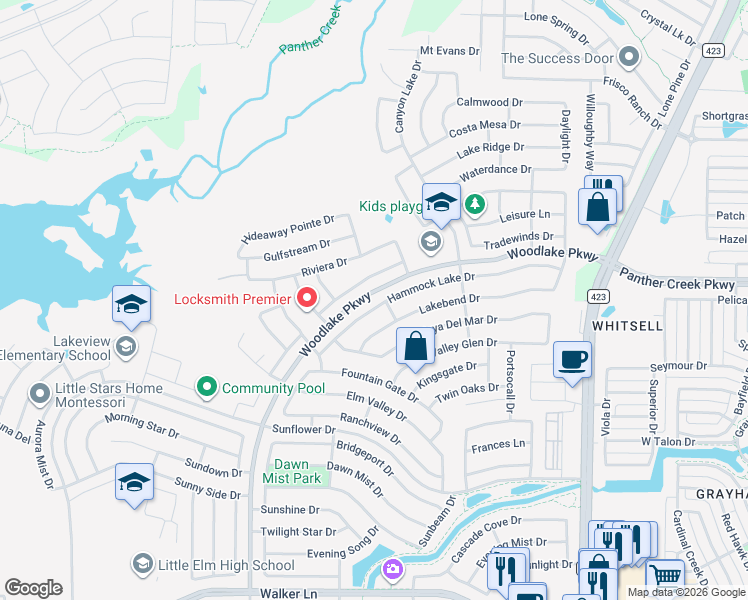 map of restaurants, bars, coffee shops, grocery stores, and more near 2448 Hammock Lake Drive in Little Elm