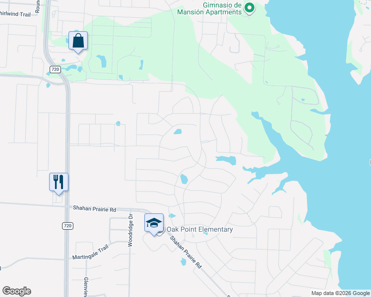 map of restaurants, bars, coffee shops, grocery stores, and more near 4208 Vista Ridge Road in Oak Point
