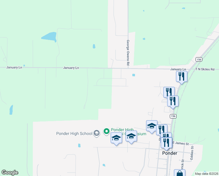 map of restaurants, bars, coffee shops, grocery stores, and more near 217 King George Rd in Ponder
