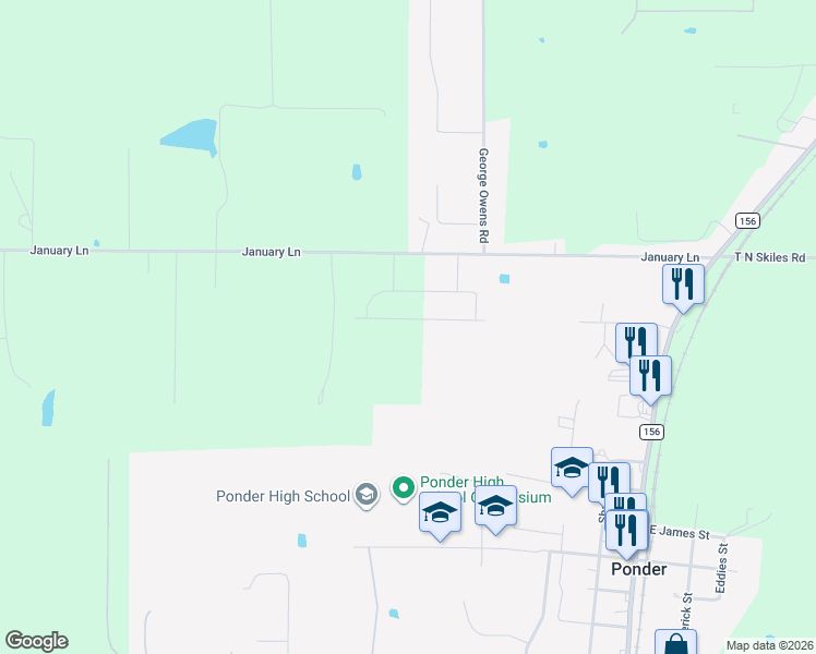 map of restaurants, bars, coffee shops, grocery stores, and more near 217 King George Road in Ponder