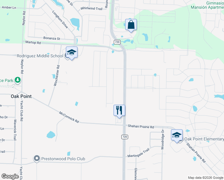 map of restaurants, bars, coffee shops, grocery stores, and more near 3291-3299 Farm to Market 720 in Oak Point