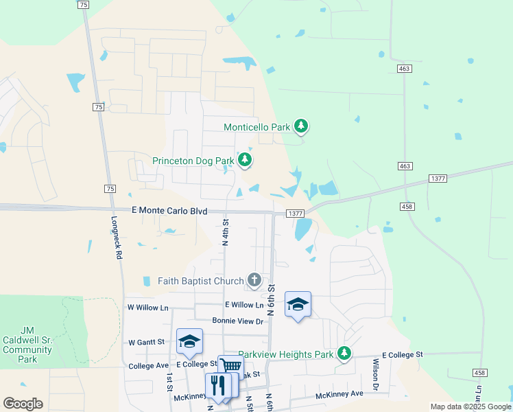 map of restaurants, bars, coffee shops, grocery stores, and more near 512 County Road 461 in Princeton