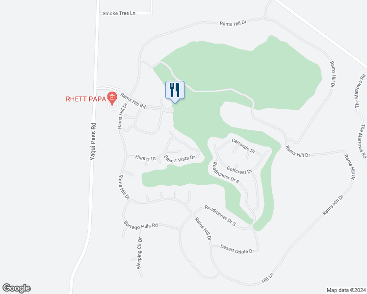 map of restaurants, bars, coffee shops, grocery stores, and more near 1977 Desert Vista Terrace in Borrego Springs