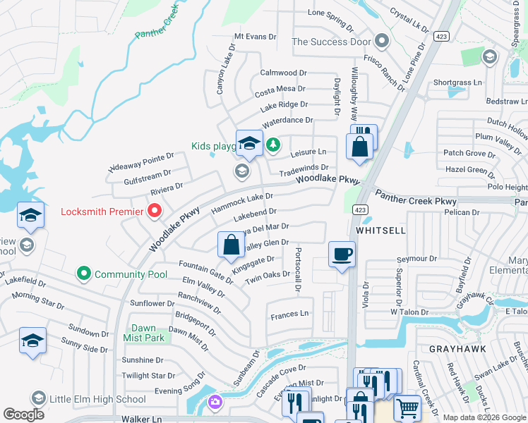 map of restaurants, bars, coffee shops, grocery stores, and more near 2484 Lakebend Drive in Little Elm