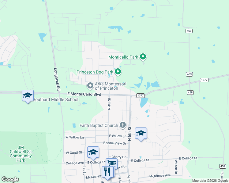 map of restaurants, bars, coffee shops, grocery stores, and more near 403 County Road 461 in Princeton