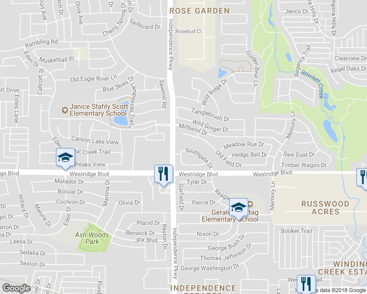 map of restaurants, bars, coffee shops, grocery stores, and more near 9960 Southgate Drive in McKinney