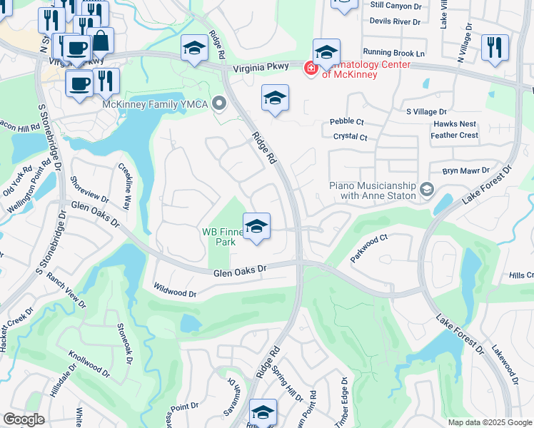 map of restaurants, bars, coffee shops, grocery stores, and more near 6101 Autumn Point Drive in McKinney
