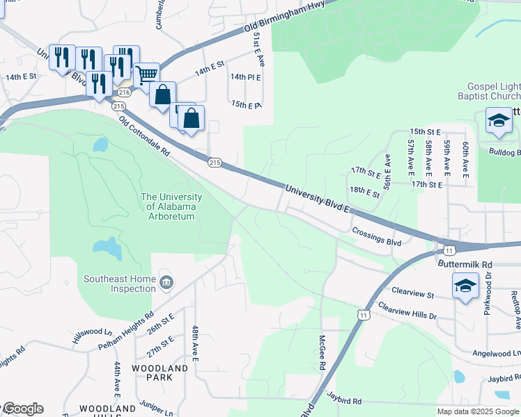 map of restaurants, bars, coffee shops, grocery stores, and more near 1909 50th Court East in Cottondale