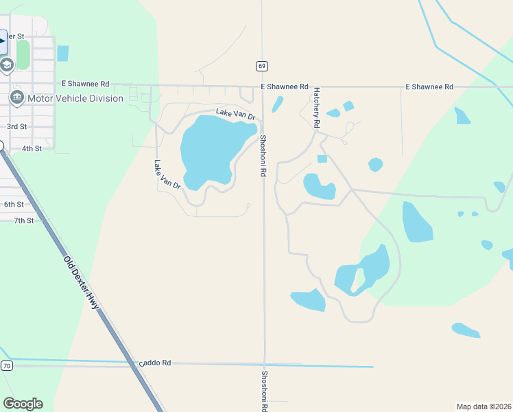 map of restaurants, bars, coffee shops, grocery stores, and more near 7135-7149 Shoshoni Road in Dexter