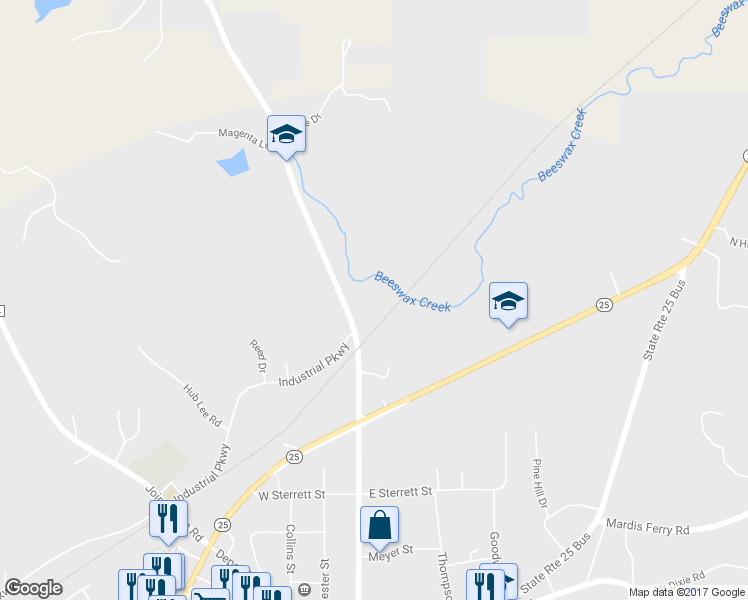 map of restaurants, bars, coffee shops, grocery stores, and more near 250 Chelsea Road in Columbiana