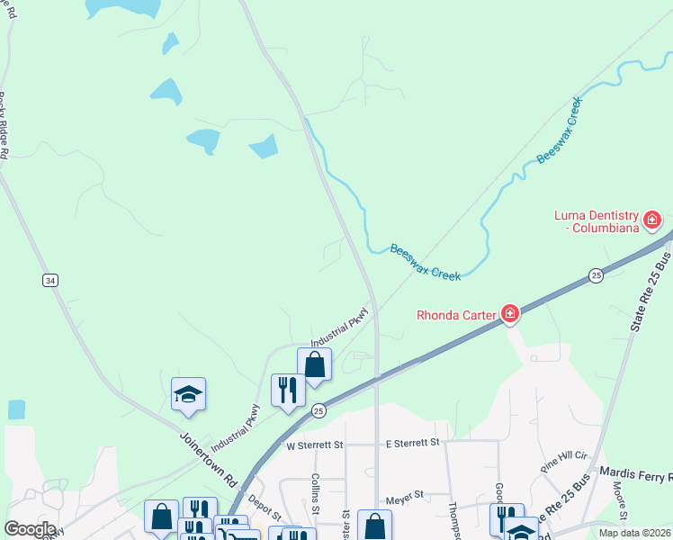 map of restaurants, bars, coffee shops, grocery stores, and more near 323 Chelsea Road in Columbiana