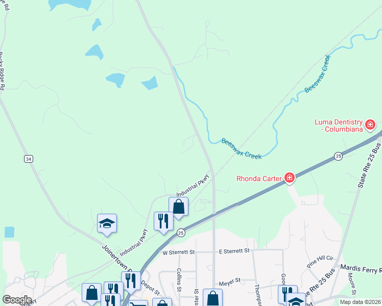 map of restaurants, bars, coffee shops, grocery stores, and more near 323 Chelsea Road in Columbiana