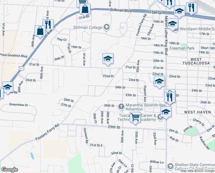map of restaurants, bars, coffee shops, grocery stores, and more near 3898 24th Street in Tuscaloosa