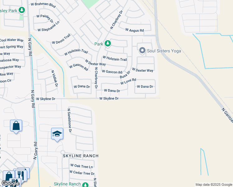 map of restaurants, bars, coffee shops, grocery stores, and more near 354 West Dana Drive in Queen Creek