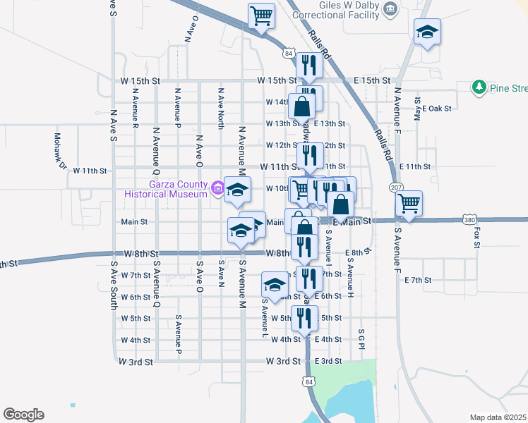 map of restaurants, bars, coffee shops, grocery stores, and more near 115 North Avenue L in Post
