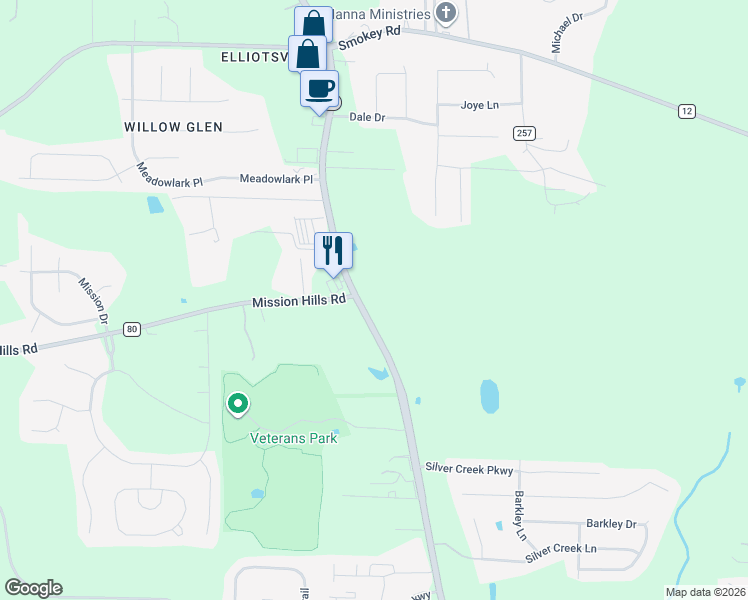 map of restaurants, bars, coffee shops, grocery stores, and more near 7608 Highway 119 in Alabaster