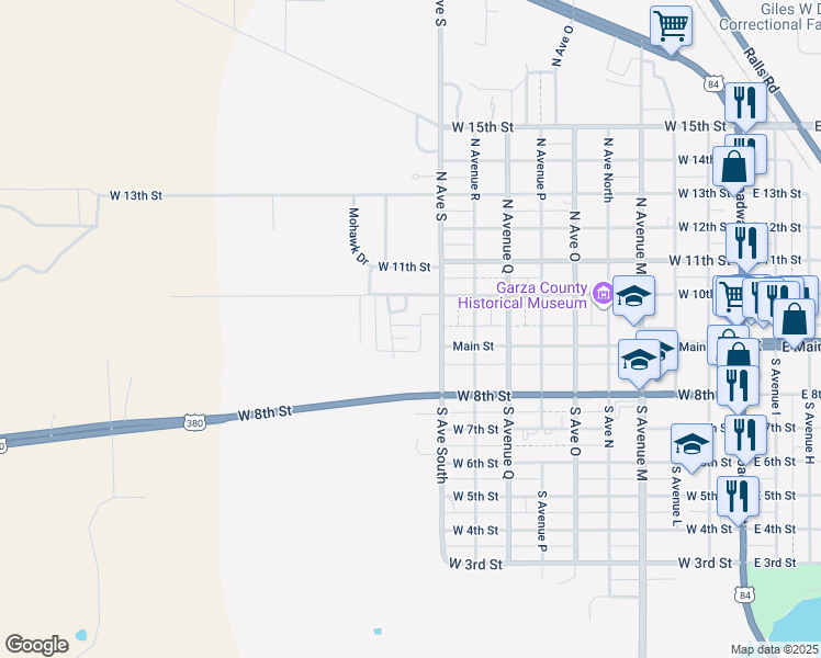 map of restaurants, bars, coffee shops, grocery stores, and more near 1013 Crest Drive in Post