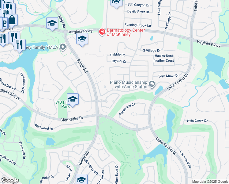 map of restaurants, bars, coffee shops, grocery stores, and more near 603 Sienna Court in McKinney