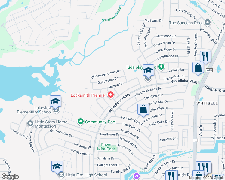 map of restaurants, bars, coffee shops, grocery stores, and more near 2241 Riviera Drive in Little Elm