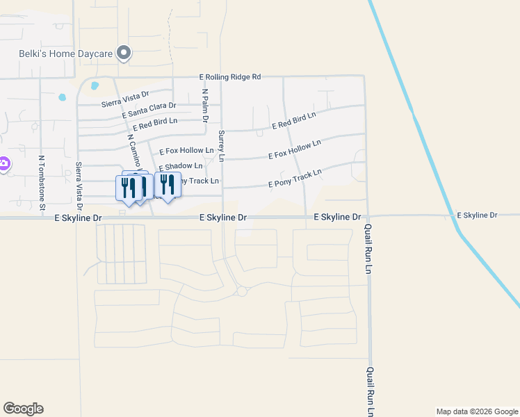 map of restaurants, bars, coffee shops, grocery stores, and more near 6125 East Pony Track Lane in San Tan Valley