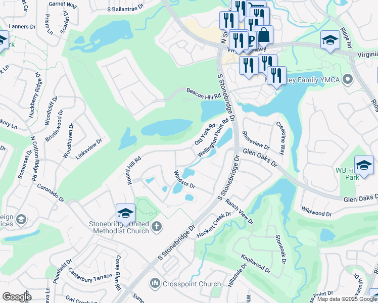 map of restaurants, bars, coffee shops, grocery stores, and more near 7108 Round Hill Road in McKinney