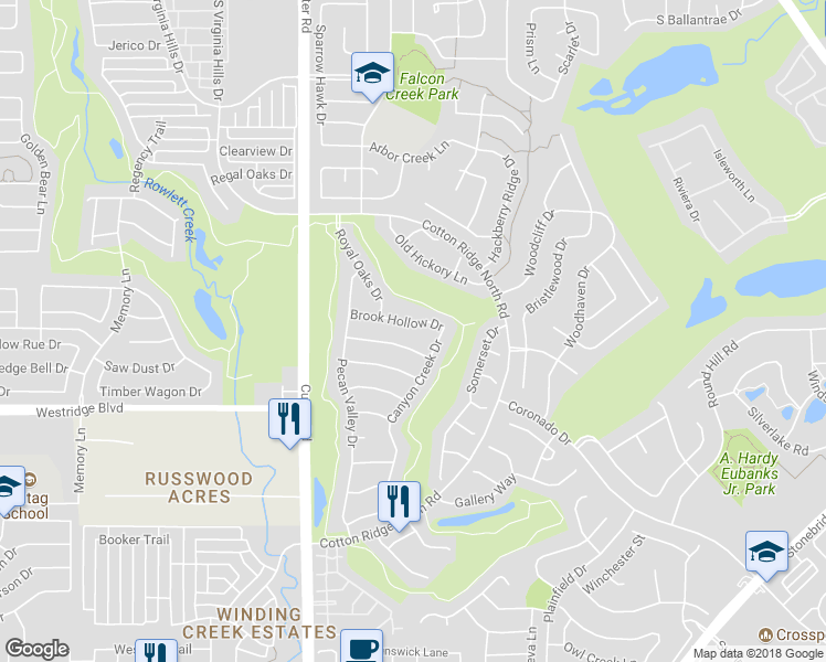 map of restaurants, bars, coffee shops, grocery stores, and more near 8609 Brook Hollow Drive in McKinney