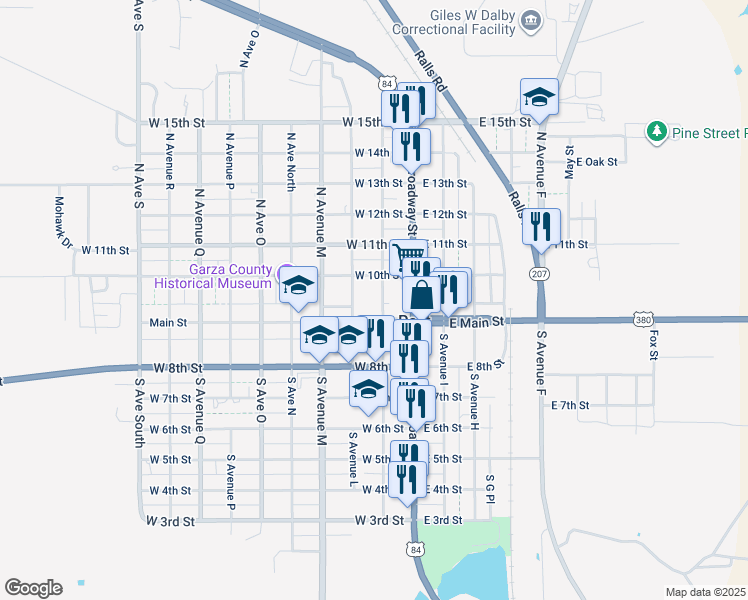 map of restaurants, bars, coffee shops, grocery stores, and more near 115-199 North Avenue L in Post