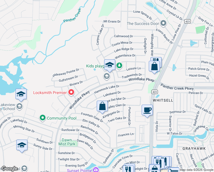 map of restaurants, bars, coffee shops, grocery stores, and more near 2513 Hammock Lake Drive in Little Elm